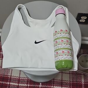 Nike Dri-FIT White Sports Bra with Black Logo.and  Cath Kidston London  bottle